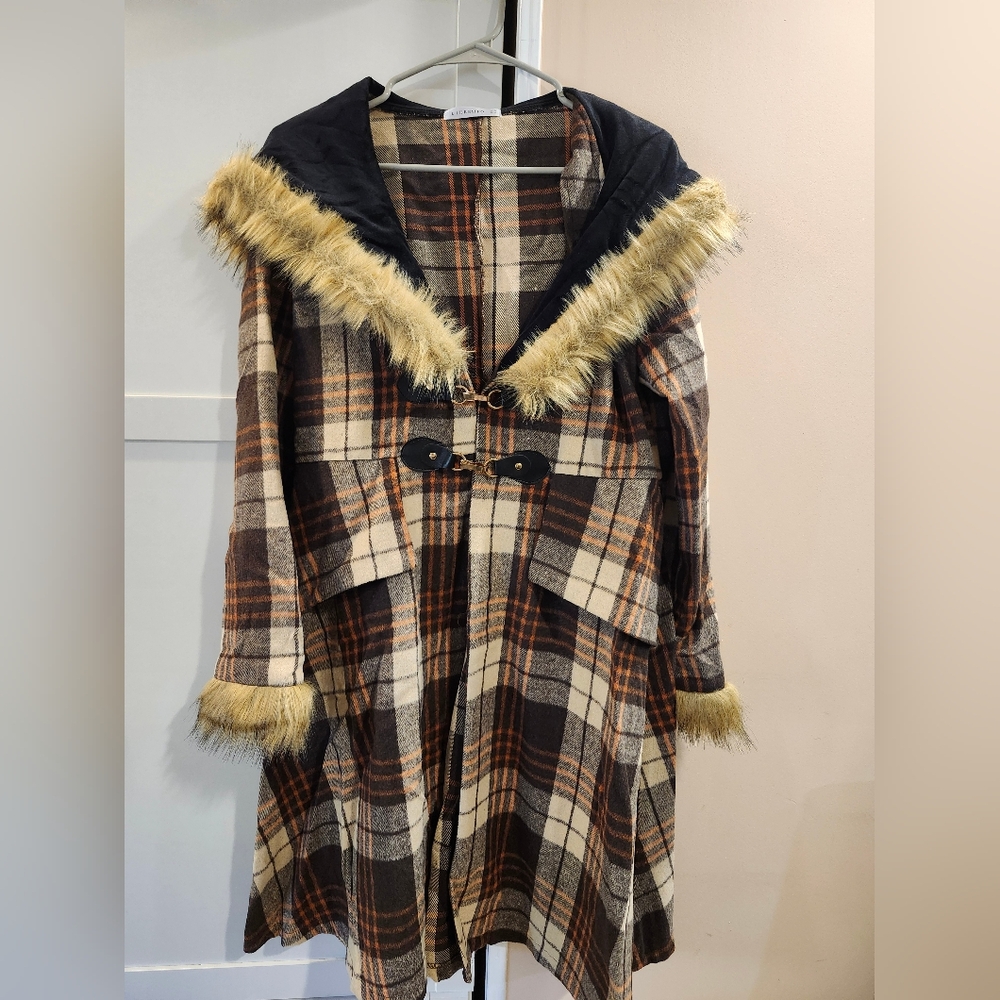 Lightweigh Plaid Fur Coat